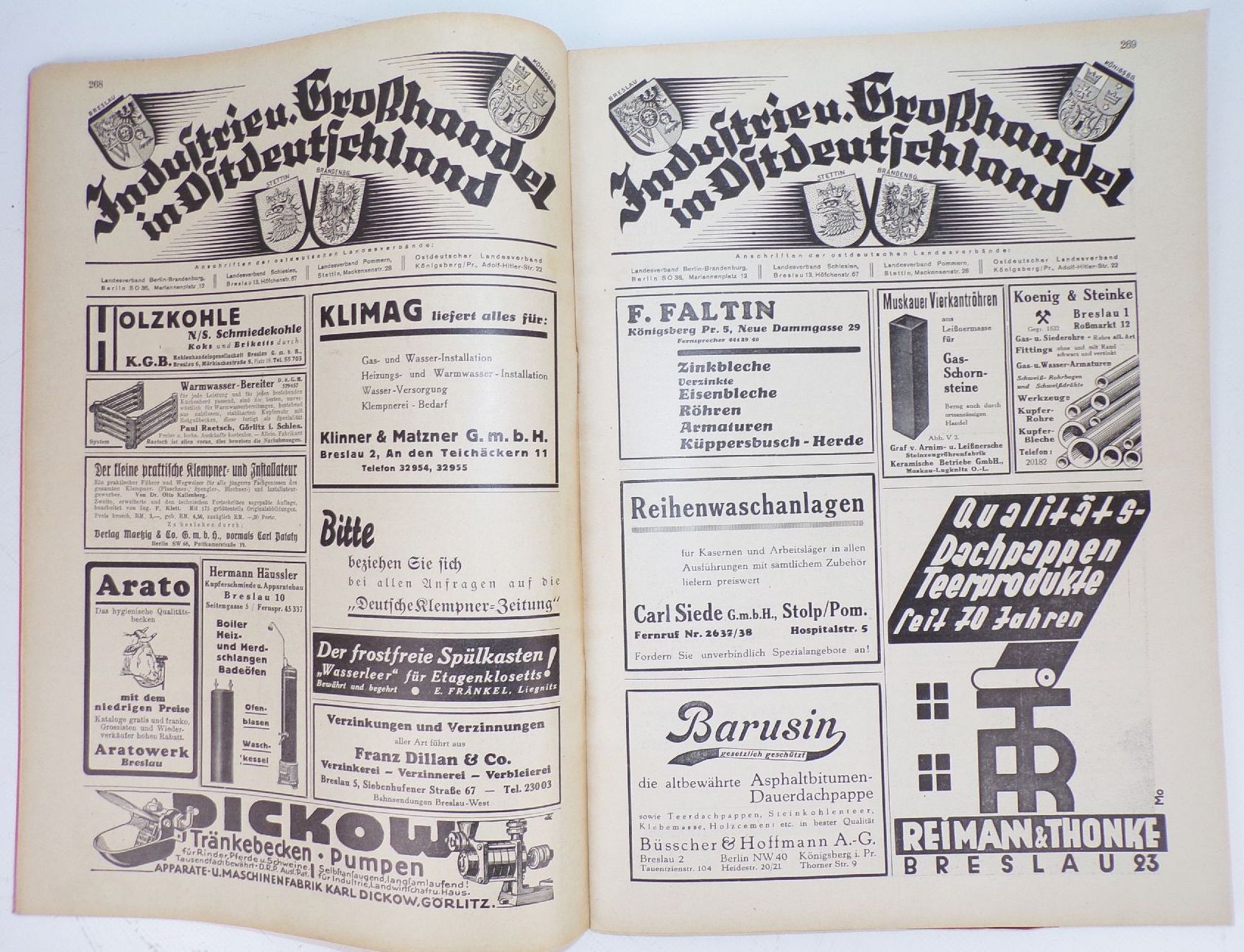 Deutsche Klempner Zeitung Installateur Anzeigen Reklame um 1938