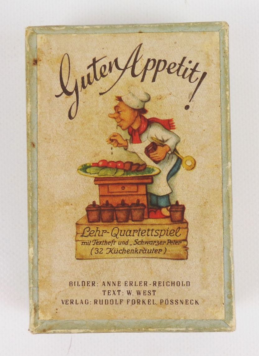Guten Appetit Lehr Quartettspiel Schwarzer Peter Küchenkräuter um 1955 Guten Appetit Lehr Quartettspiel Schwarzer Peter Küchenkräuter um 1955