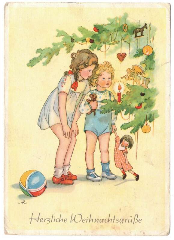 Künstler Ak Kinder mit Christbaum Weihnachtsbaum Weihnachten 1955 DDR