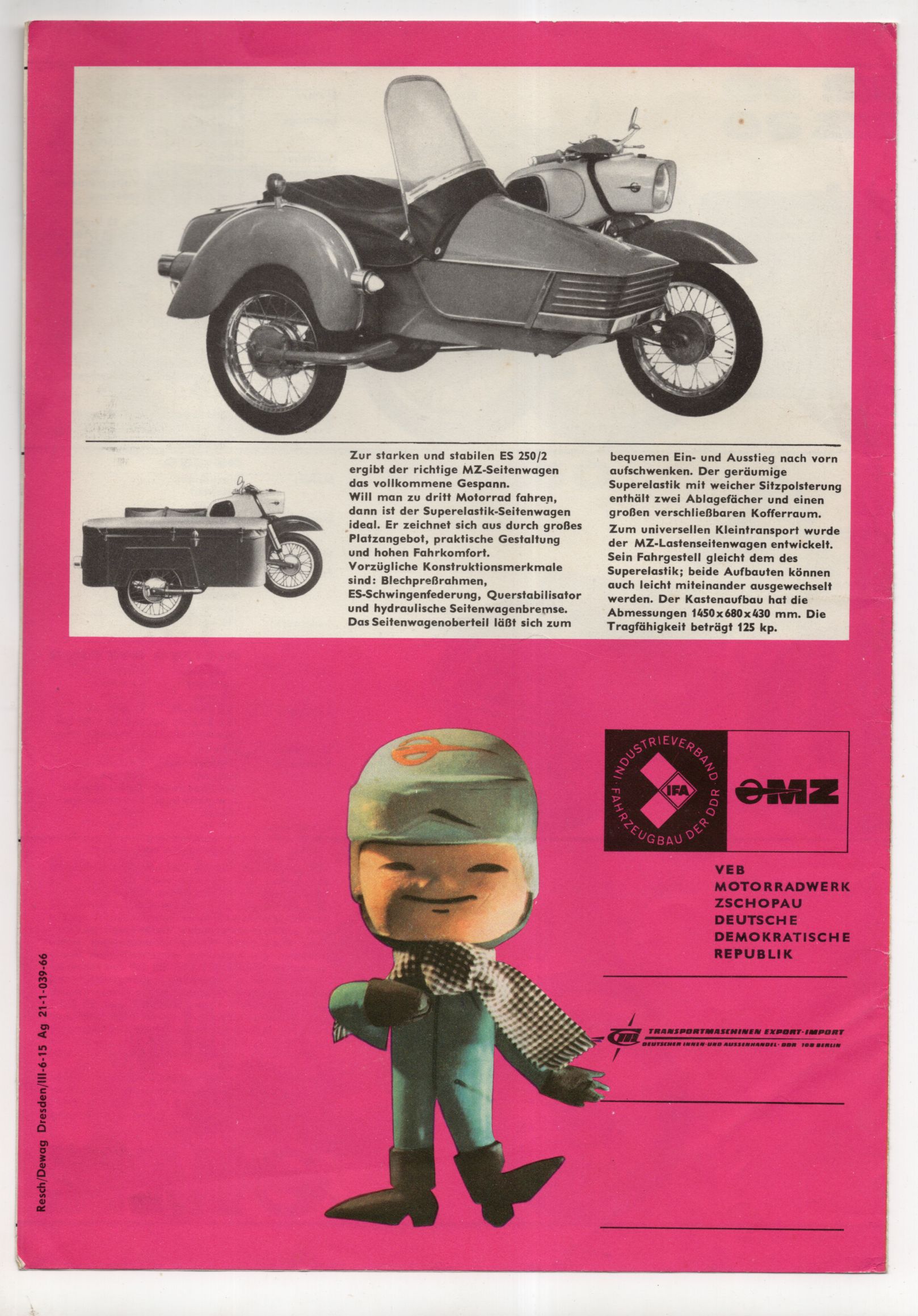 Prospekt MZ ES125 ES150 ETS 175G ETS250G 1966 original DDR Prospekt MZ ES125 ES150 ETS 175G ETS250G 1966 original DDR