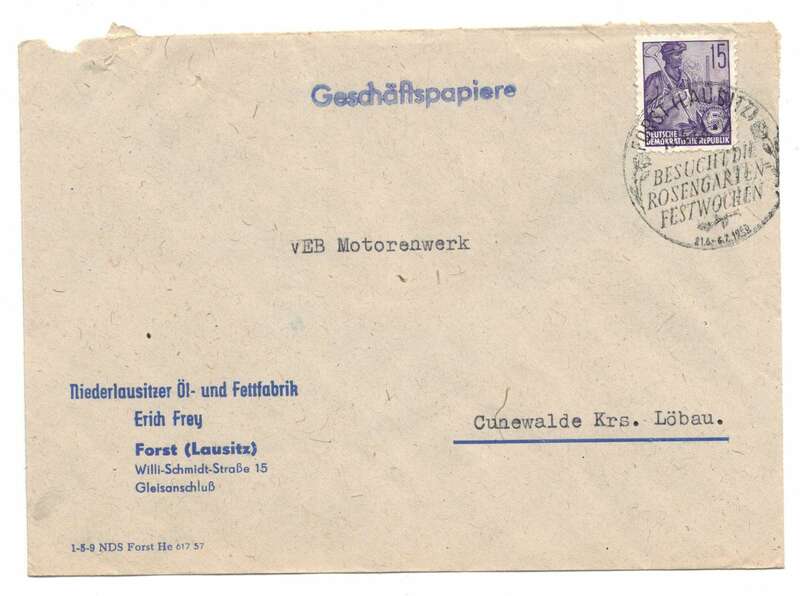 Firmen Brief Niederlausitzer Öl Fettfabrik Erich Frey Forst Lausitz 1960er 
