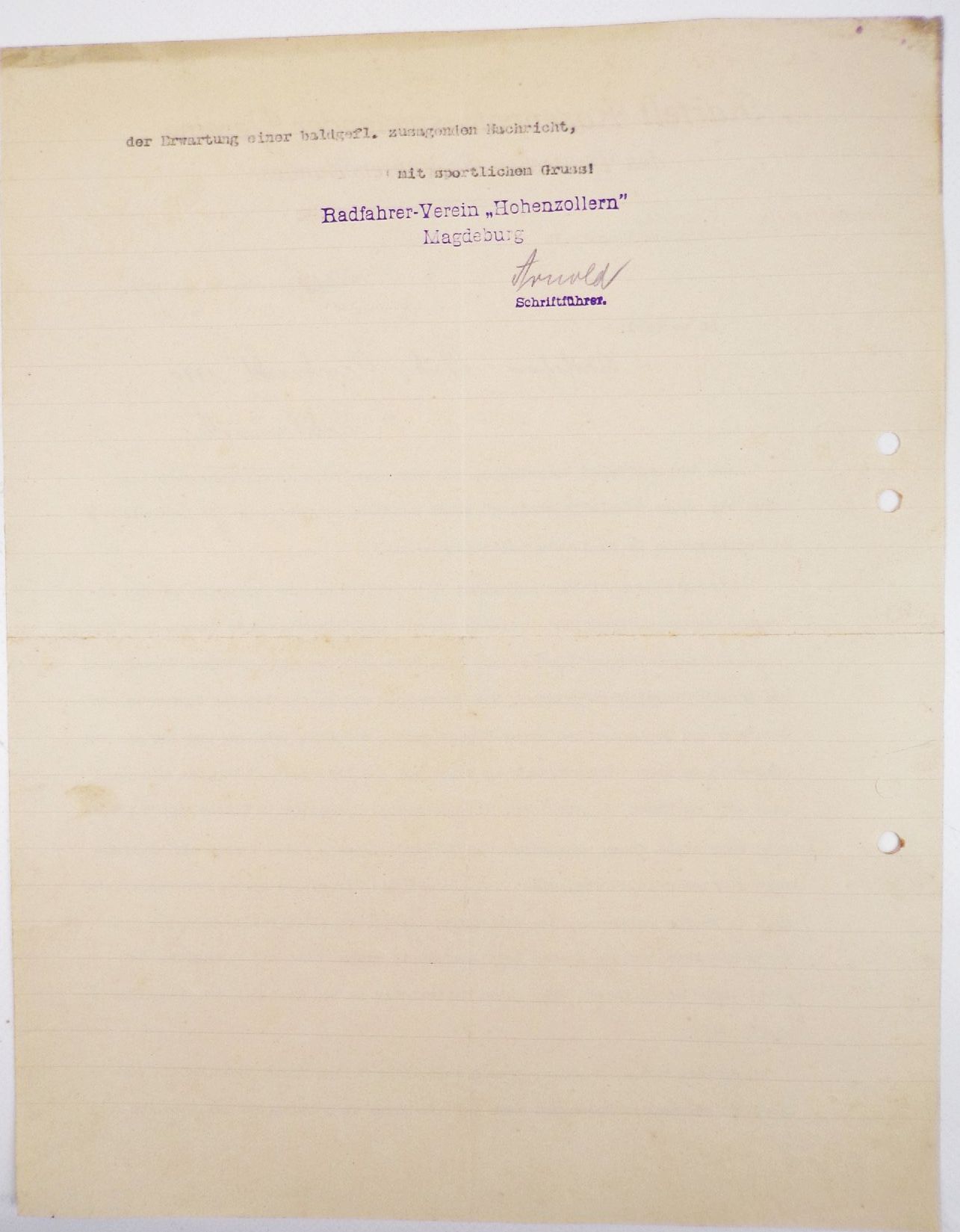 Dokument Kartell Rasenpolo spielender Verein Radfahrer Bund Magdeburg 1910 Dokument Kartell Rasenpolo spielender Verein Radfahrer Bund Magdeburg 1910