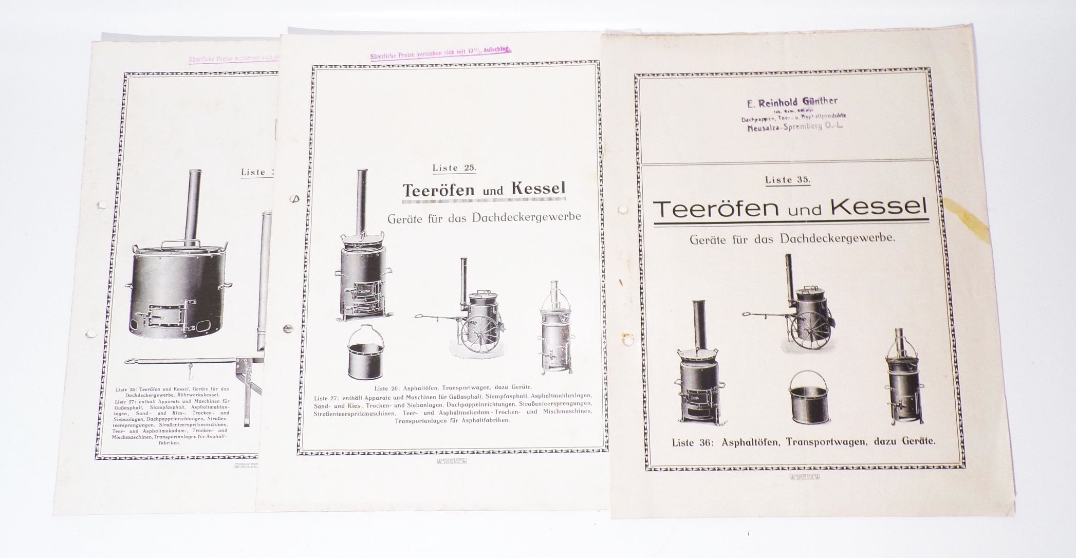 Alte Prospekte Teeröfen und Kessel Günther Neusalza Spremberg um 1910 