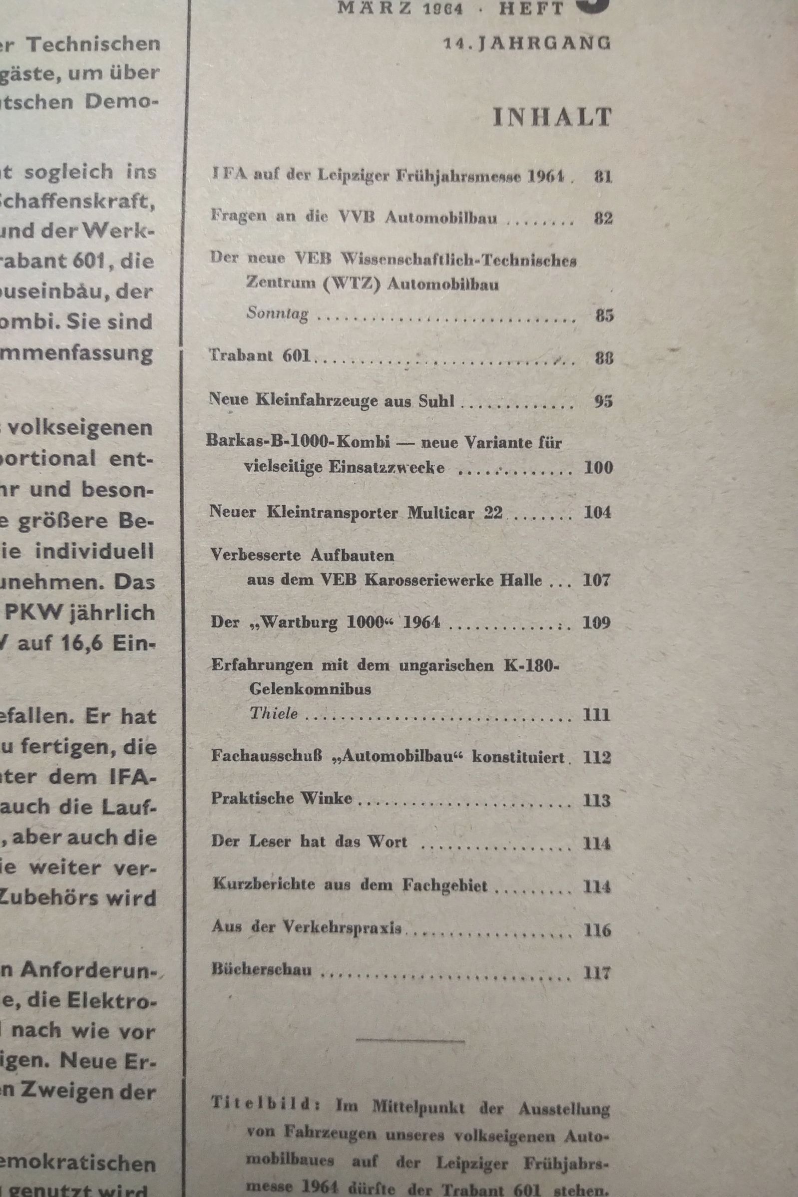 Kraftfahrzeugtechnik Zeitschrift DDR 1964 Nr 3 IFA Messestand Trabant 601 Kraftfahrzeugtechnik Zeitschrift DDR 1964 Nr 3 IFA Messestand Trabant 601