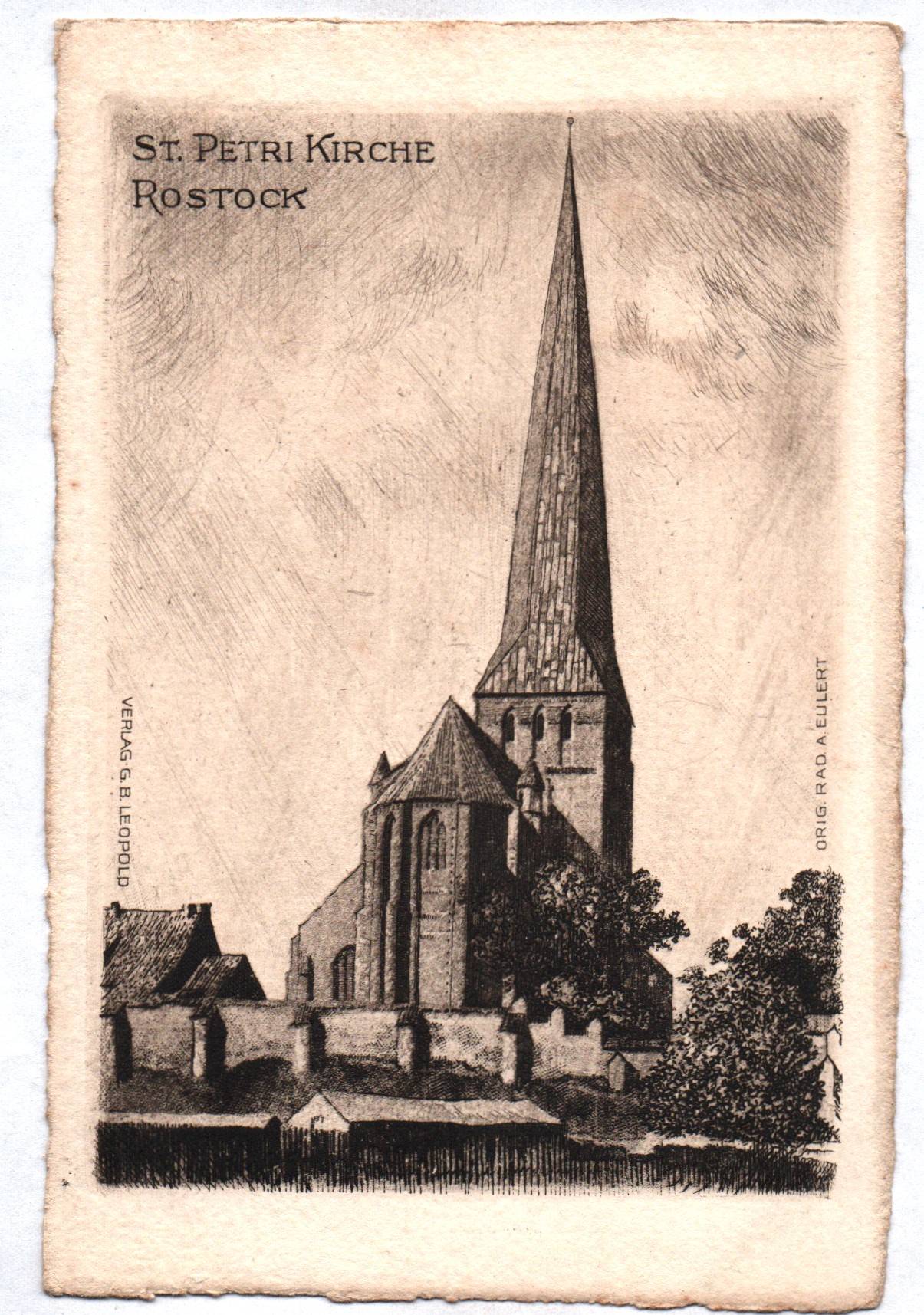 Ak Rostock St Petri Kirche Verlag Leopold Handpressen Kupferdruck 