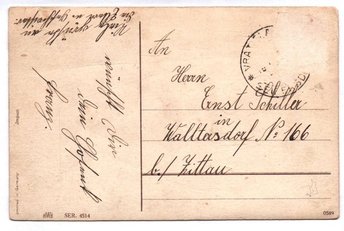 Postkarte Kinder laufen im Schnee um 1920