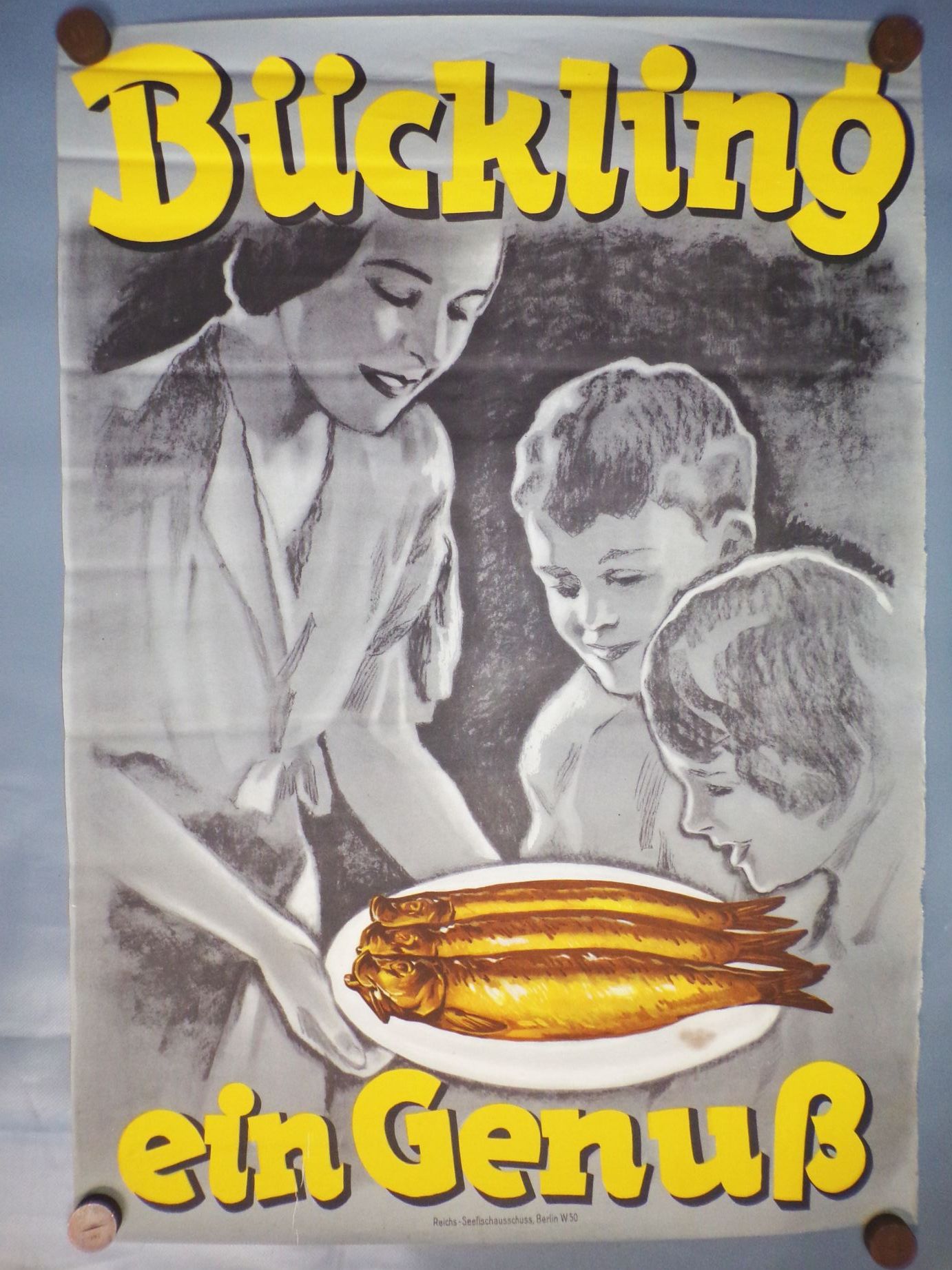 Altes Plakat Bückling ein Genuss Fisch um 1930 Lebensmittel 