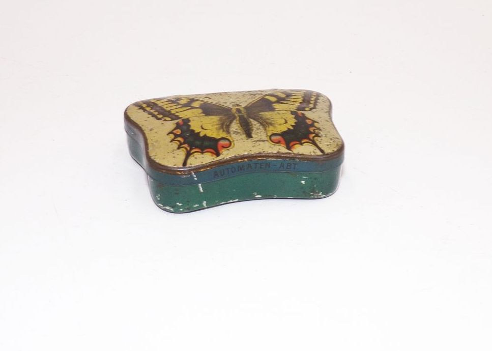 Alte Automatendose Schmetterling Schwalbenschwanz Dresden Blechdose 1910 er