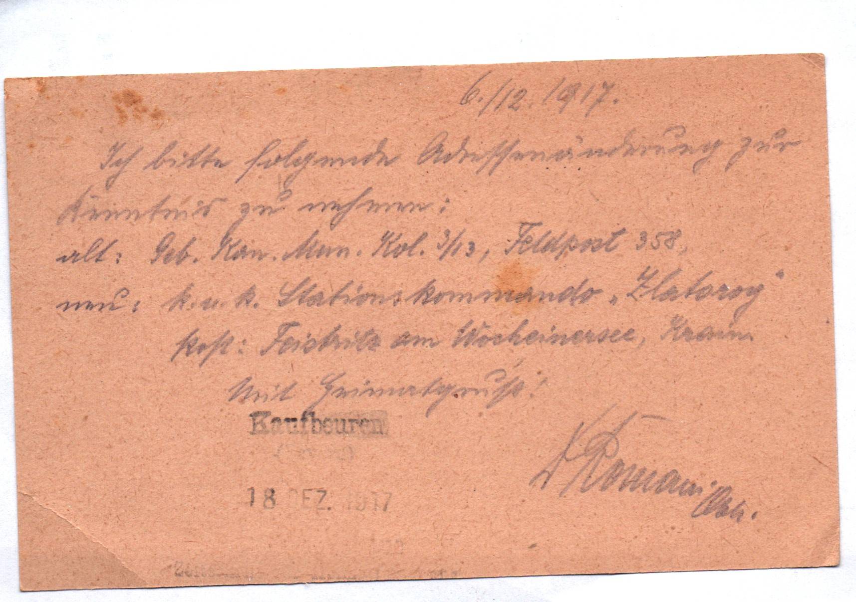 KuK Feldpostkarte Gebirgs Kanonier Munition Kolonne 3 
