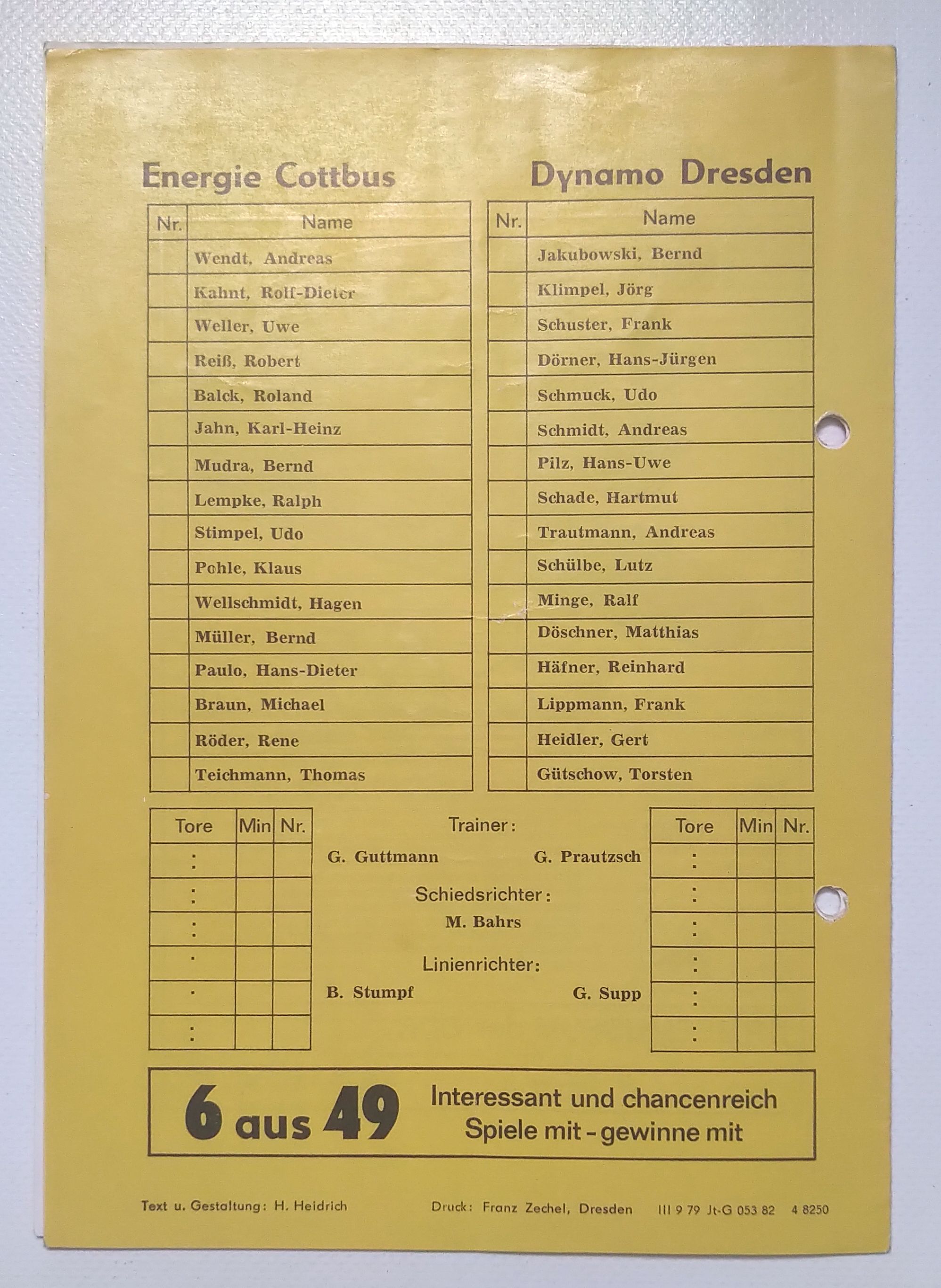Fußball Programmheft 1982 Energie Cottbus gegen Dynamo Dresden