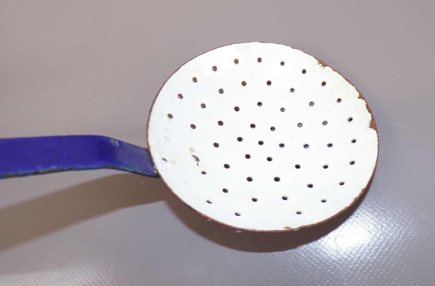 Alte Schaumkelle Emaille Weiß Blau Kelle Küche Deko Vintage 