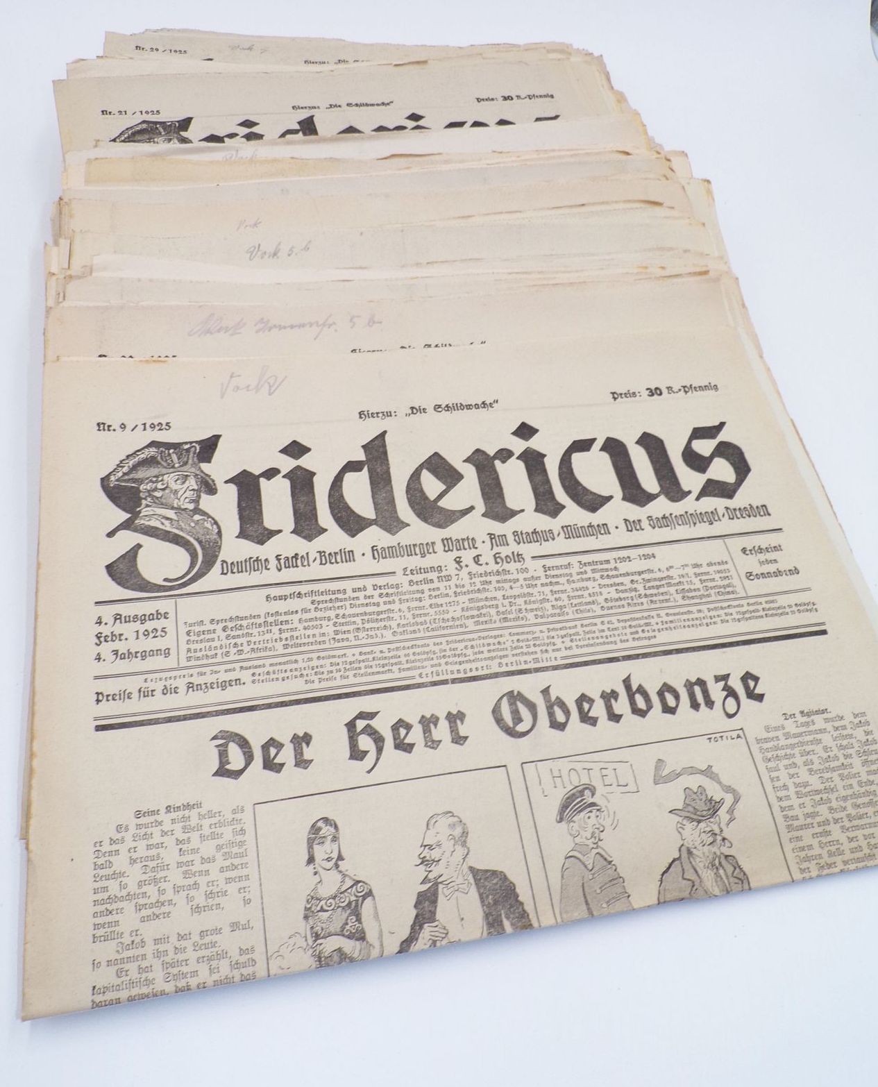 Zeitung Fridericus mit Beilage Die Schildwache kompletter Jahrgang 1925