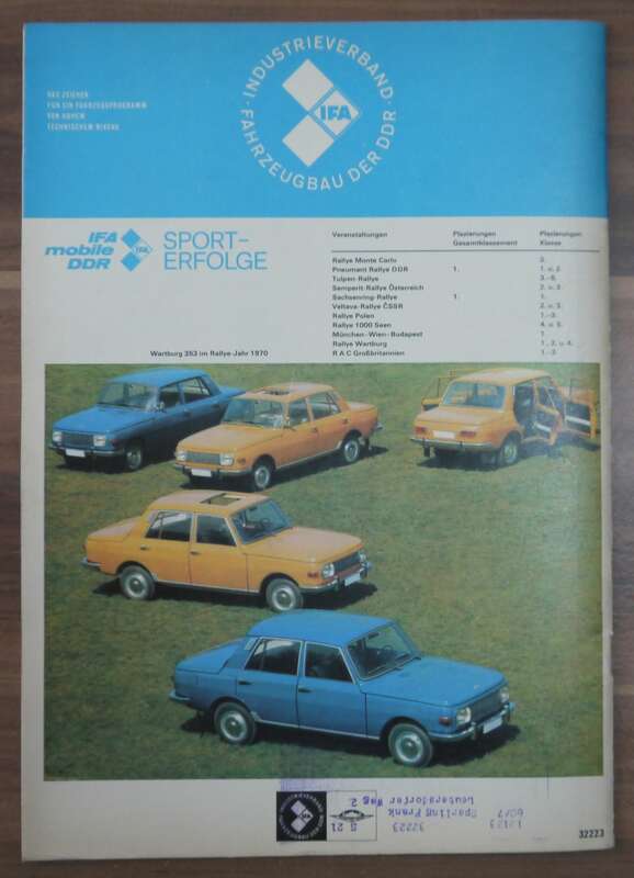 Fahrbericht Trabant 601 mit neuen Sitzen KFT Oktober 1971 Wartburg 353