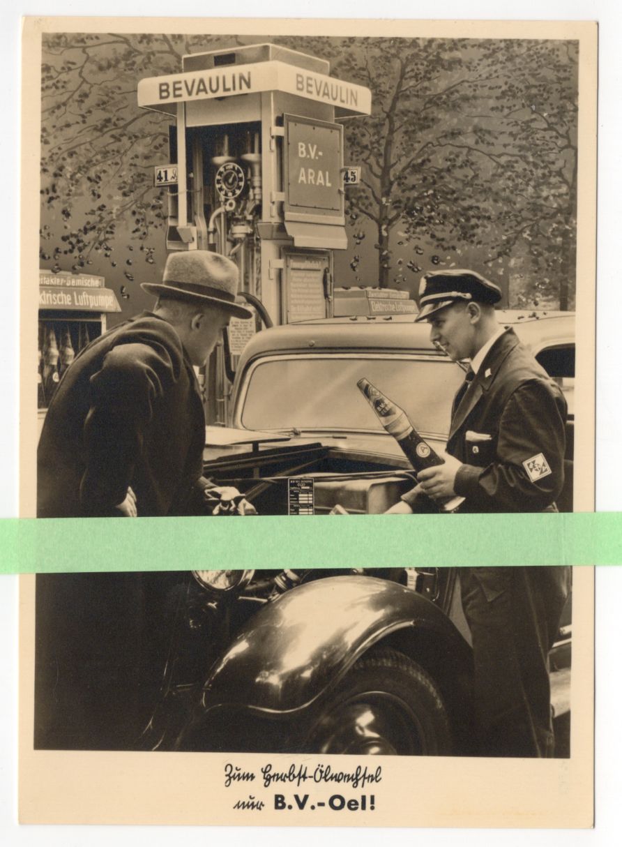 Reklame Ak BV Oel Tankwart Zapfsäule 1938 Automobil