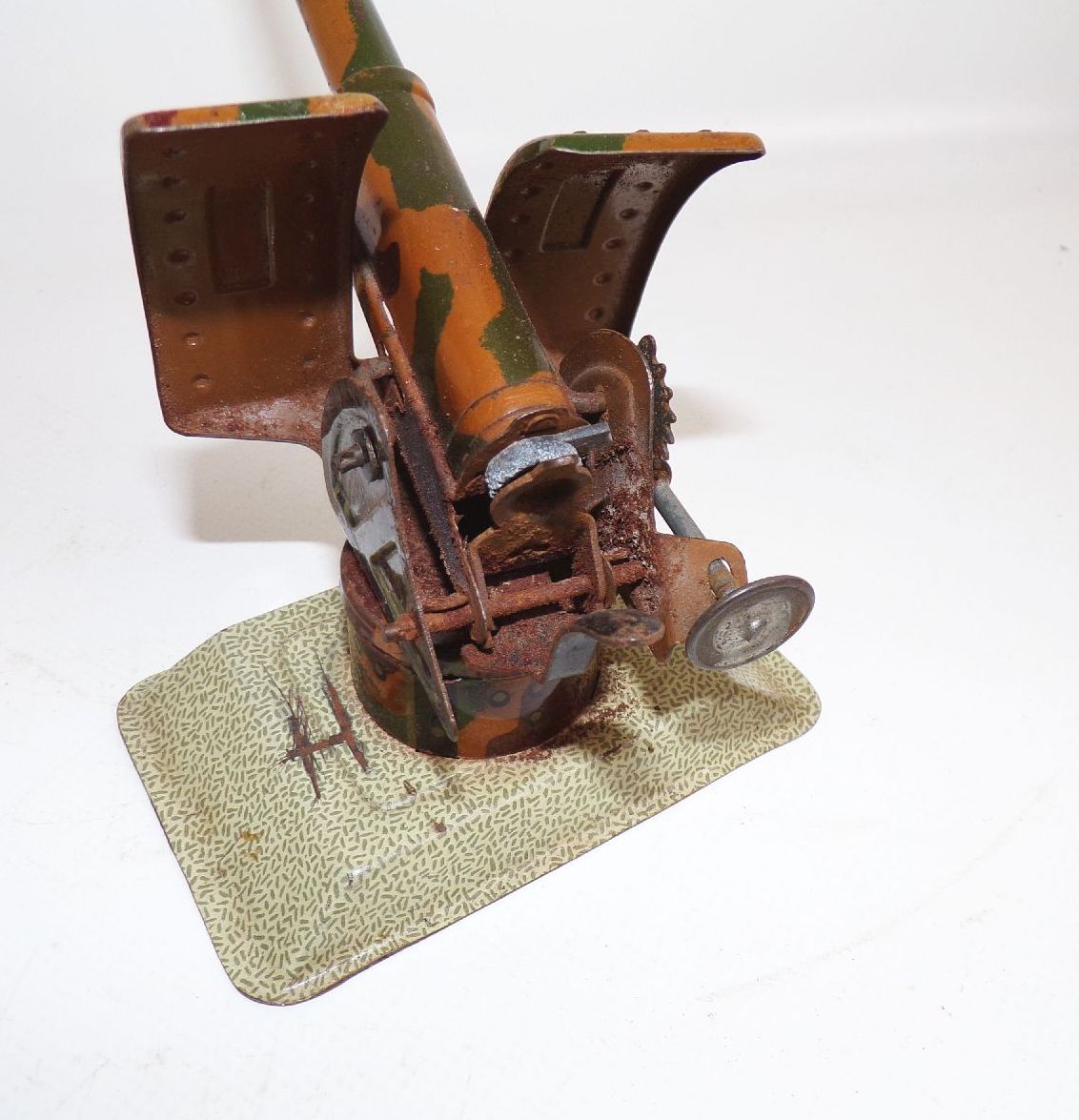 Altes Geschütz drehbar Standgeschütz mimikry 2 Wk Blechspielzeug