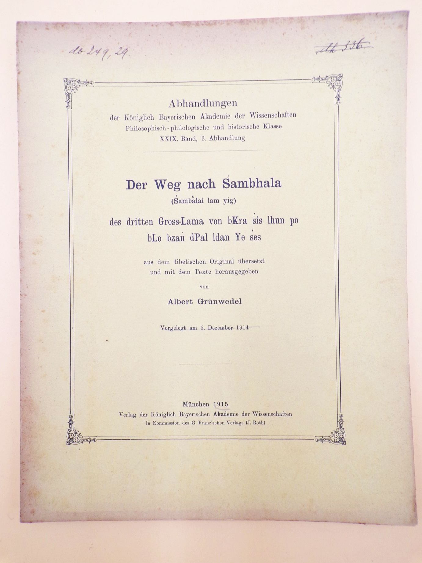 Der Weg nach Sambhala des dritten Gross Lama Tibet Albert Grünwedel