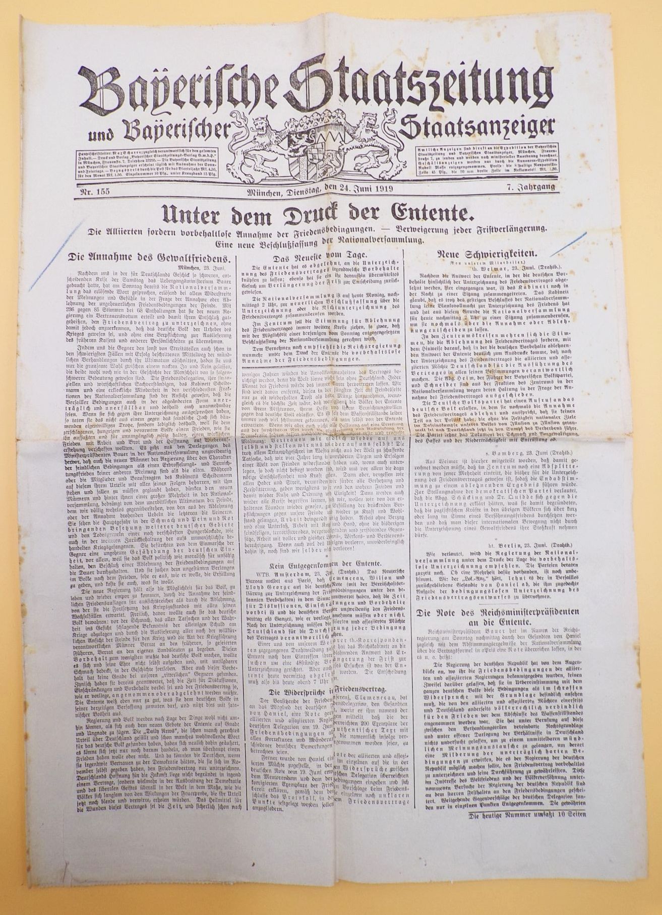 Bayerische Staatzeitung Nummer 155 Juni 1919 Räterepublik 