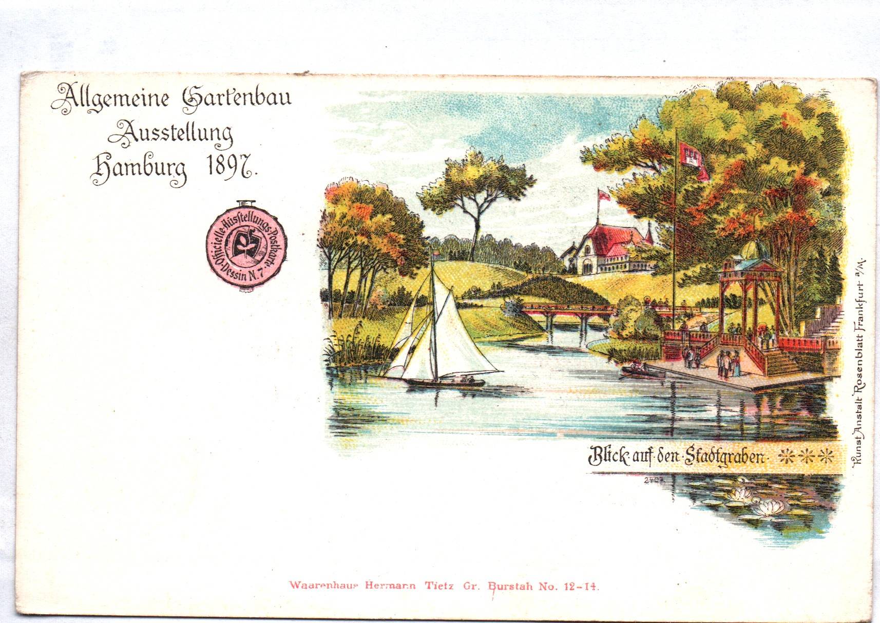 Litho Ak Hamburg Allgemeine Gartenbau Ausstellung 1897 Blick auf den Stadtgraben