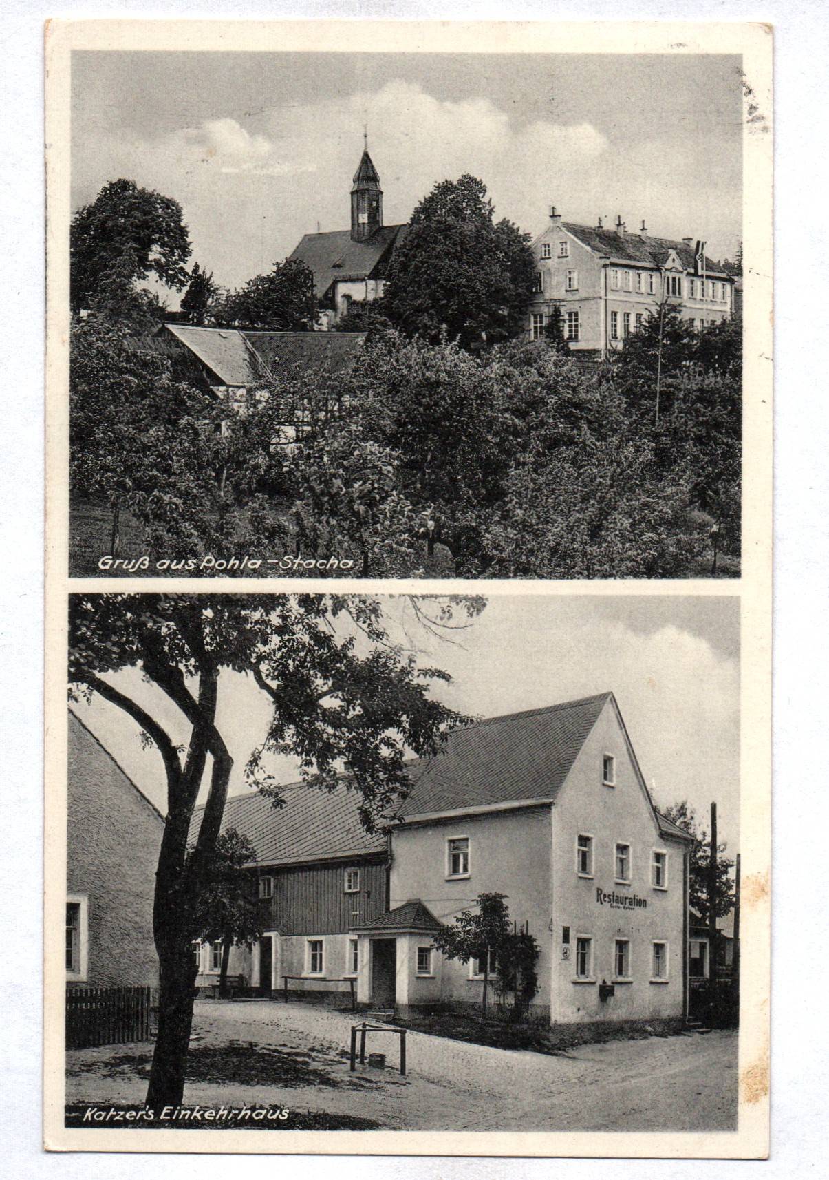 Ak Gruß aus Pohla Stacha Katzers Einkehrhaus 1941 Stempel Bischofswerda