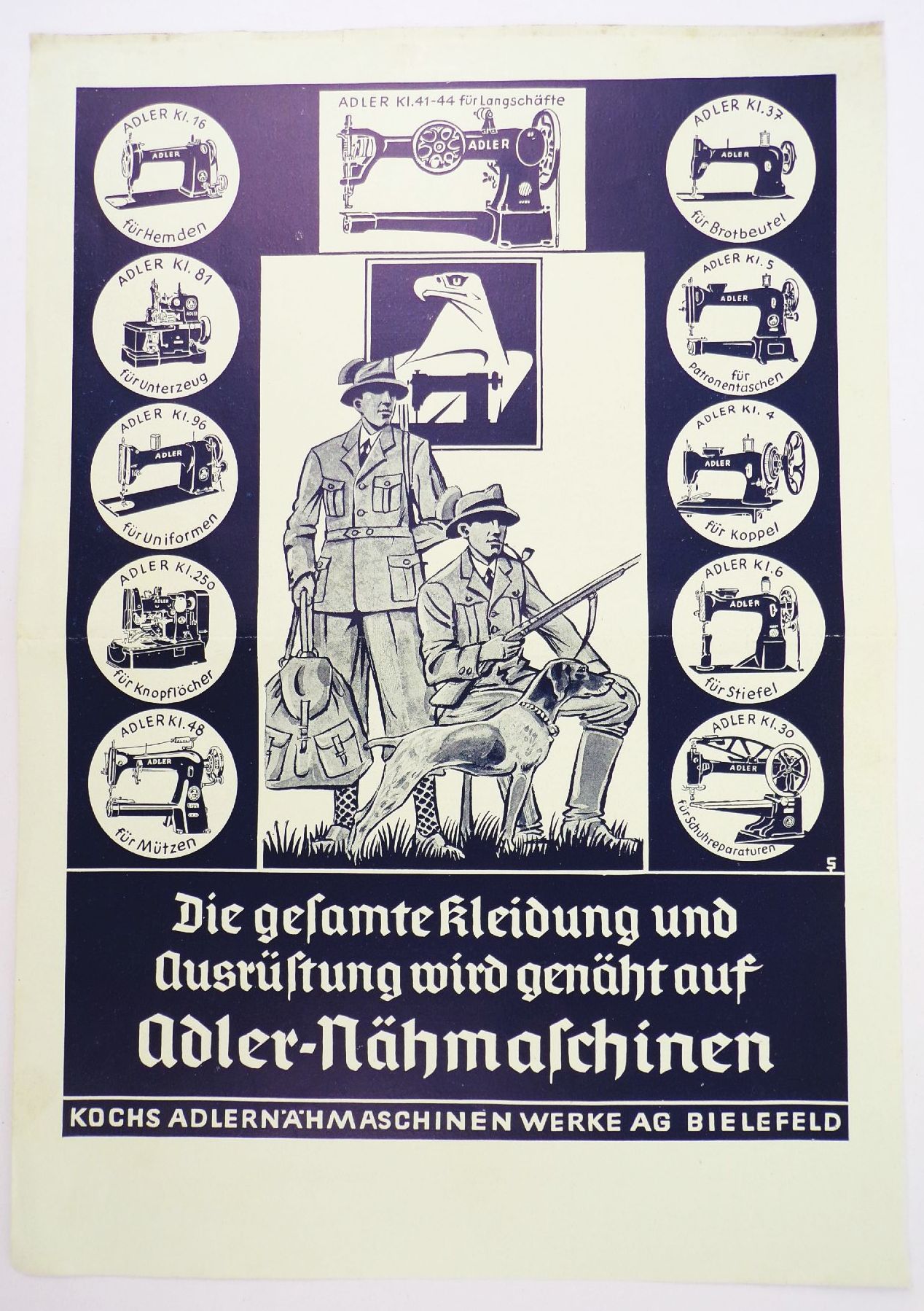 Reklame Blatt Adler Nähmaschinen Bielefeld um 1935 Druck Werbung 