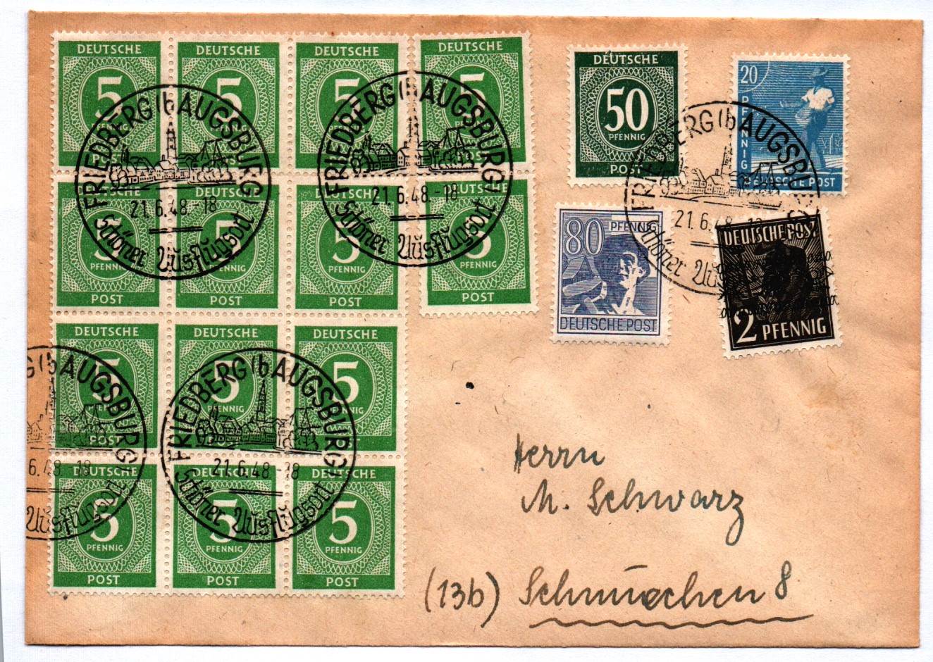 Mischfrankatur 1948 Friedberg Augsburg Schöner Ausflugsort