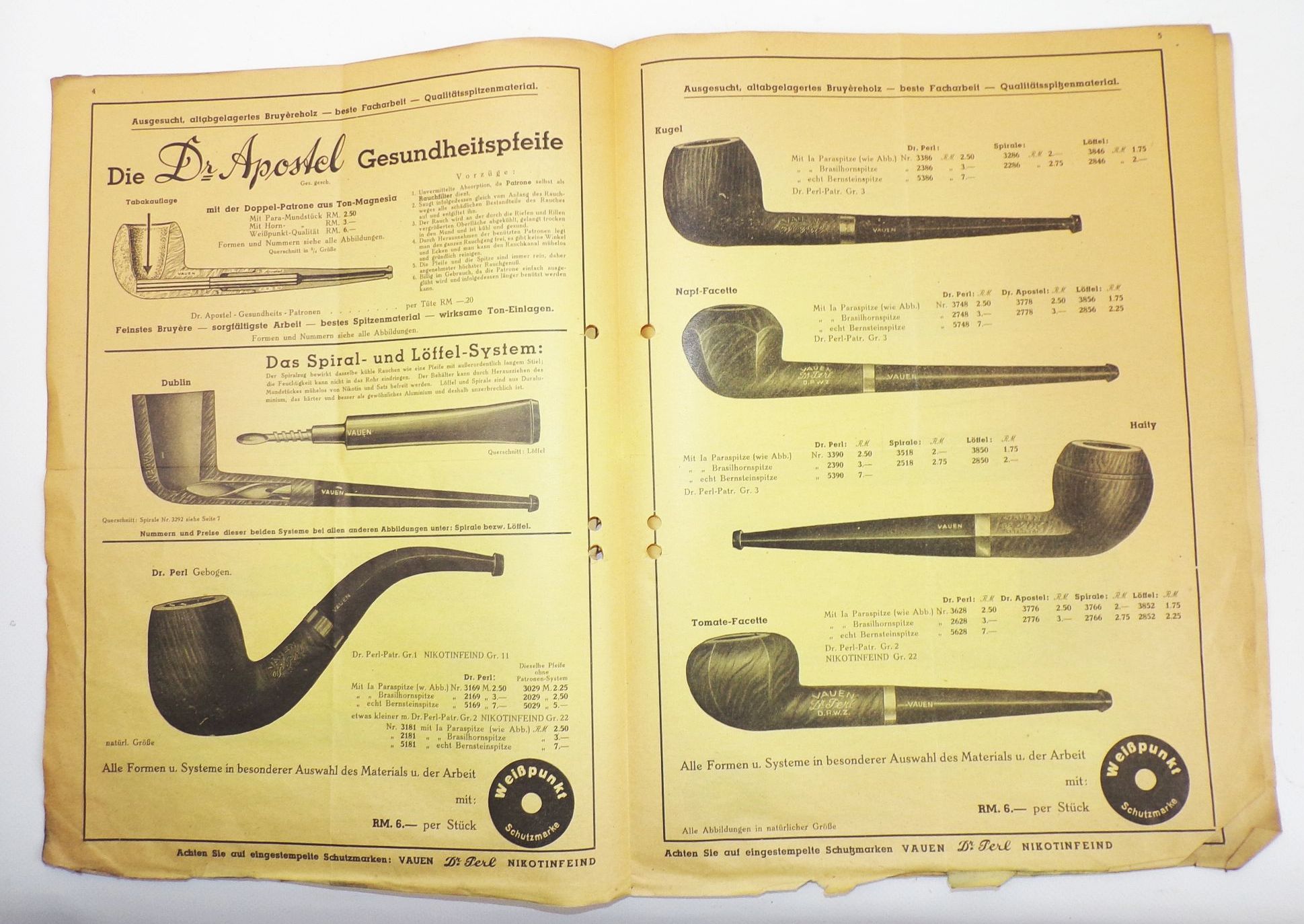 Reklame Prospekt Vauen Pfeife pipes Nürnberg Dr Perl 1930er 