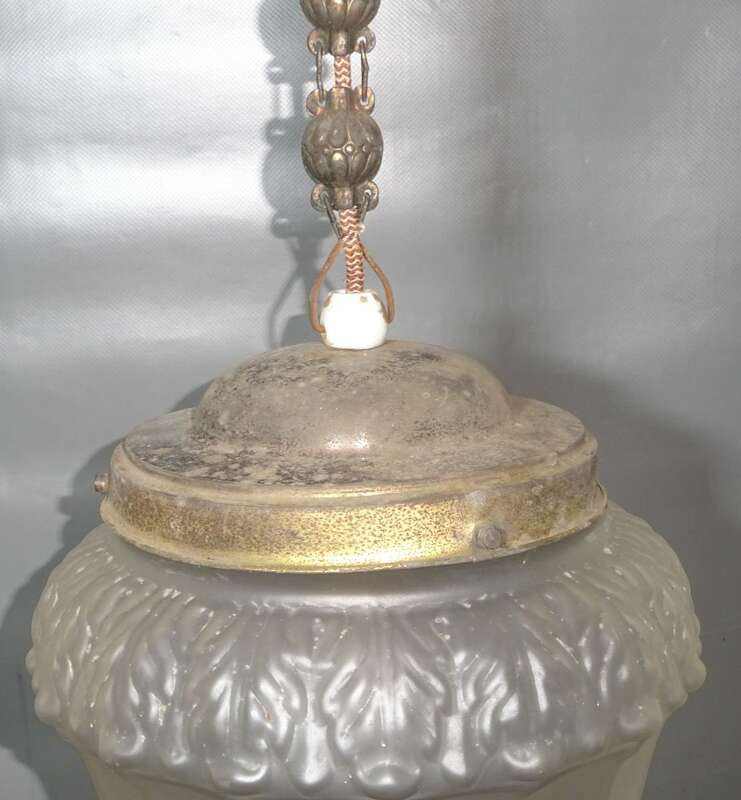 Jugendstil Hängelampe Pendellampe Messing Glas um 1900 