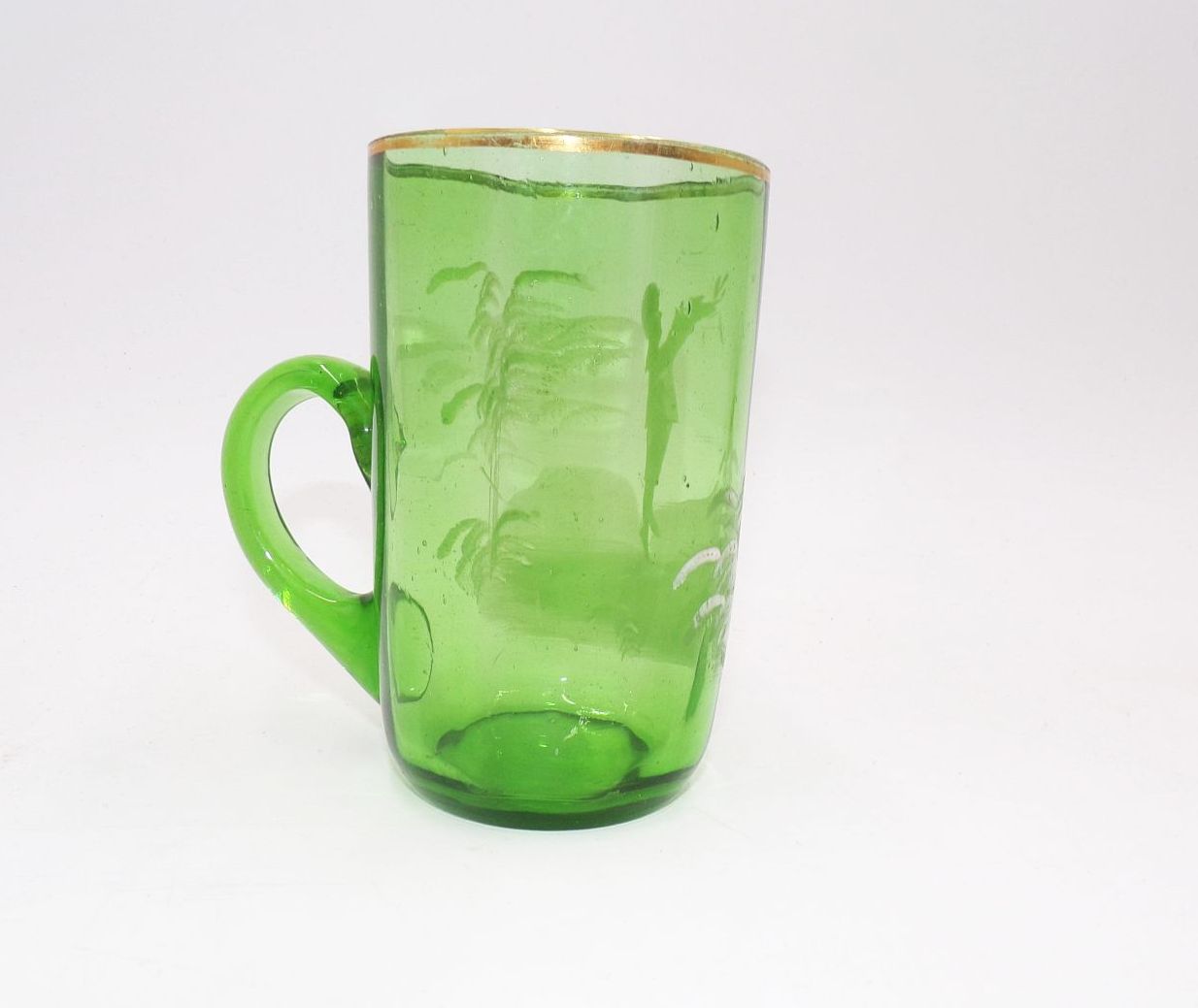 Altes Glas Schneemalerei um 1900 grün weiß Antik Altes Glas Schneemalerei um 1900 grün weiß Antik