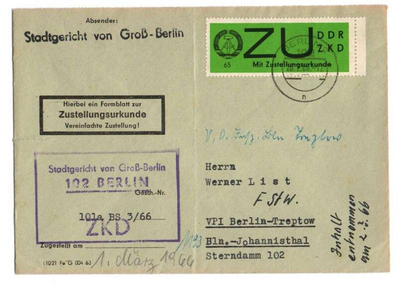 ZKD Brief 1966 Mi Nr 2 Groß Berlin Stadtgericht DDR Kurierdienst