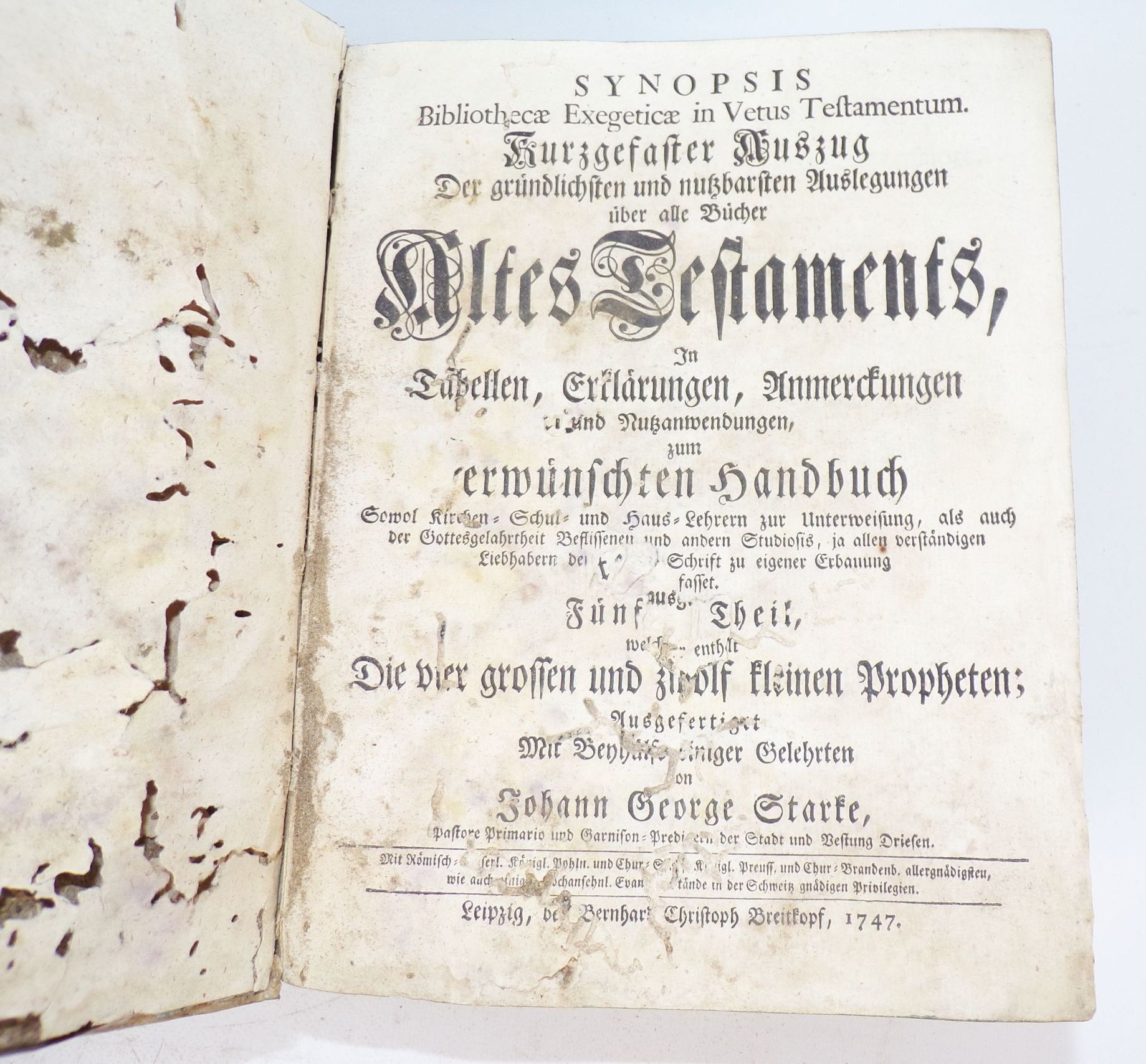Synopsis Bibliothecæ Exegeticæ in Vetus Testamentum 1747 Testament Buch