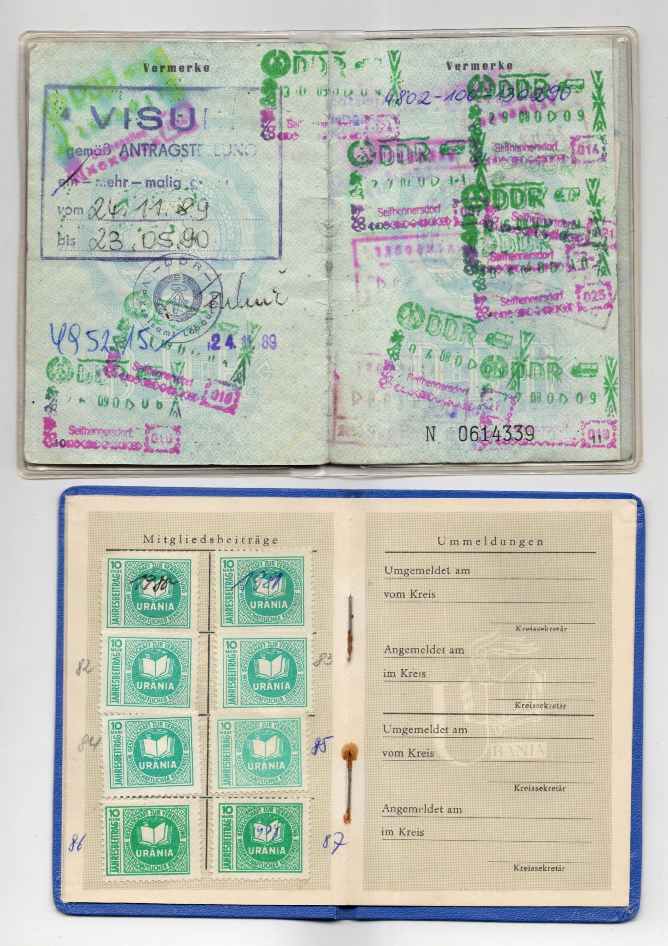 DDR Dokumente Reisepass Ausweis SED Mitgliedsbuch Urania DDR Dokumente Reisepass Ausweis SED Mitgliedsbuch Urania