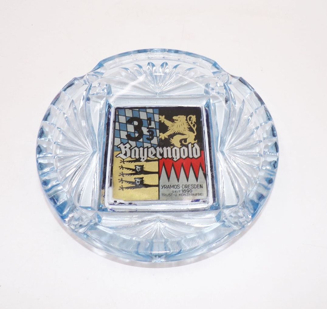Alter Aschenbecher Bayerngold Yramos Dresden Glas Reklame Sammler