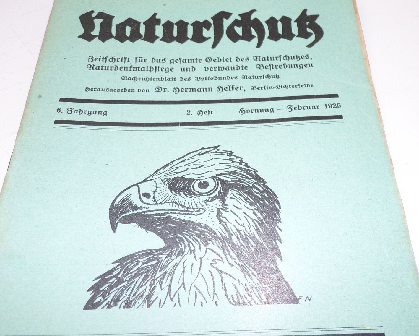 Naturschutz Zeitschrift 1925 Halbjahr Tiere Natur Umwelt 