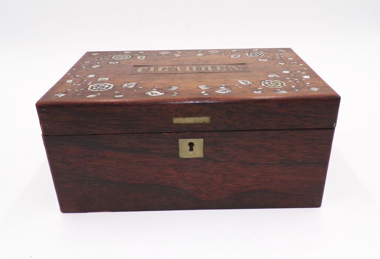 Alte Zigarren Kiste Perlmutt Intarsien Box Behälter Schatulle um 1910