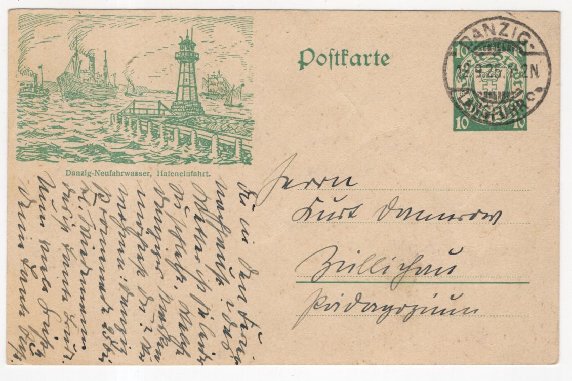 DR Ganzsache Danzig Neufahrwasser Hafeneinfahrt 1925 