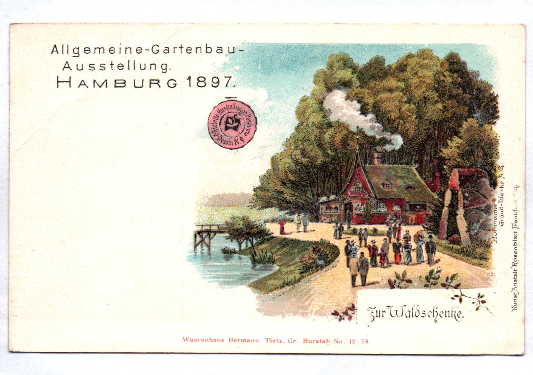 Litho Ak Allgemeine Gartenbau Ausstellung Hamburg 1897 Zur Waldschenke