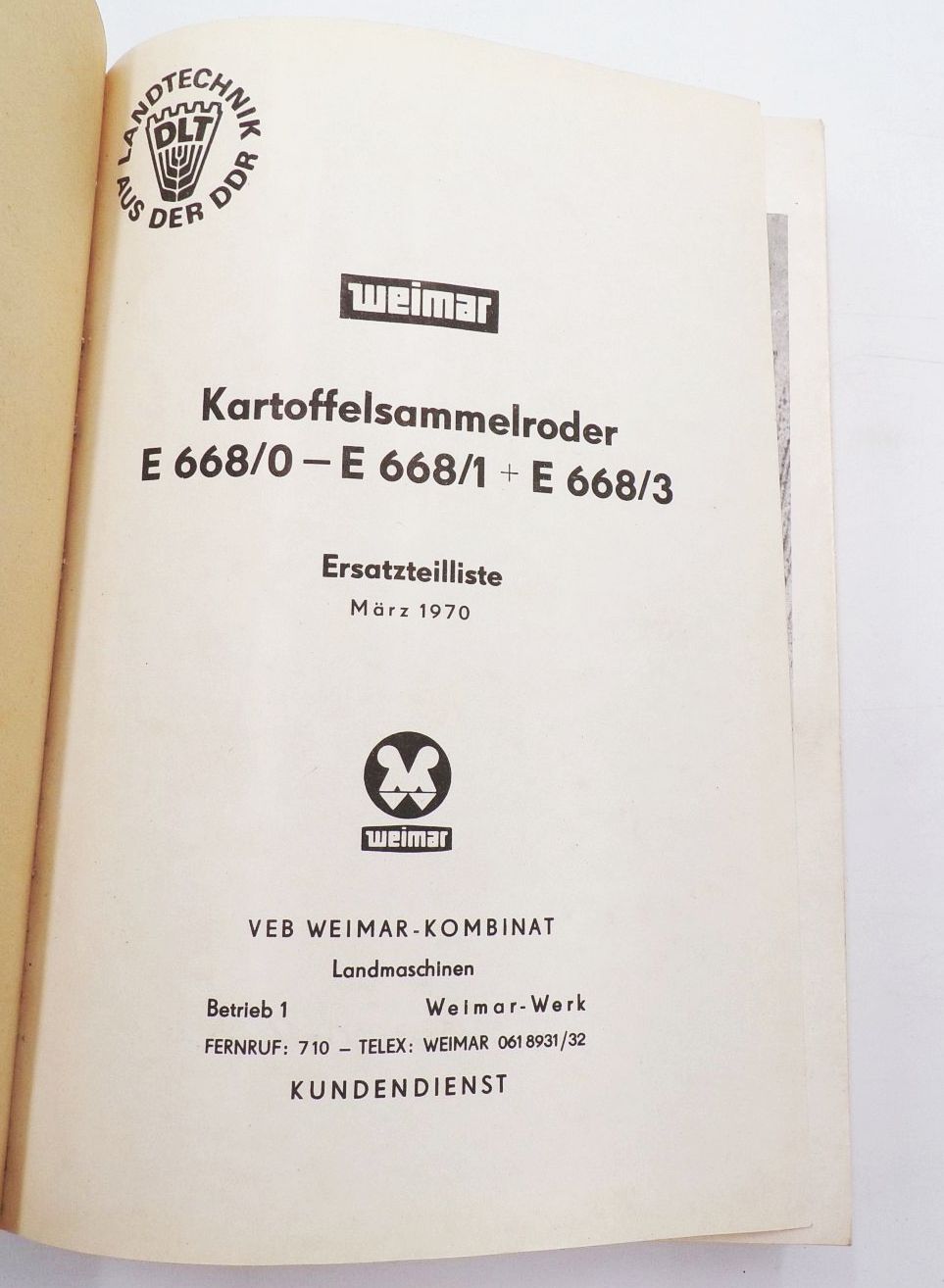 Ersatzteilliste Kartoffelsammelroder VEB Weimar 1970 Landtechnik DDR Ersatzteilliste Kartoffelsammelroder VEB Weimar 1970 Landtechnik DDR