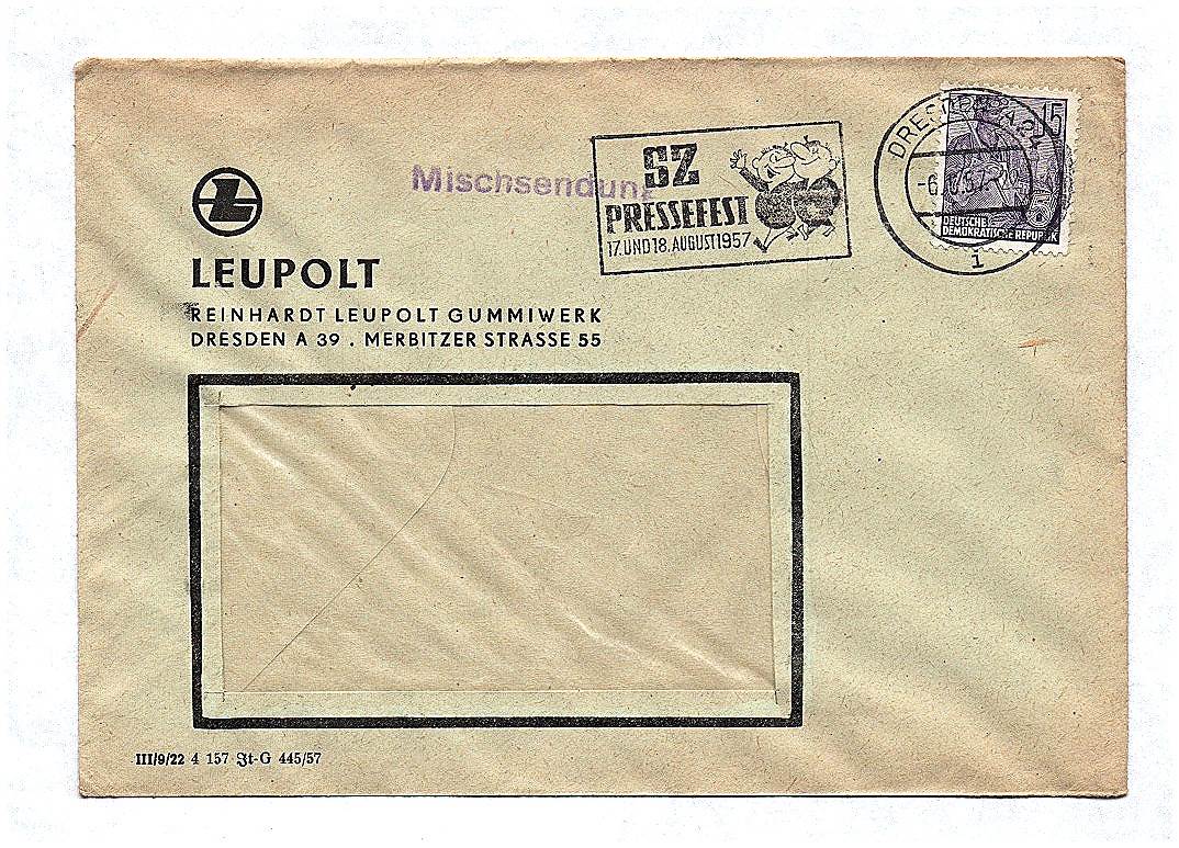Mischsendung DDR 1957 Leupolt Gummiwerk Dresden