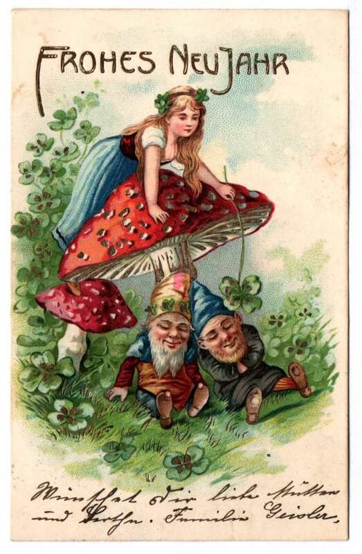 Ak Mädchen neckt Zwerge Wichtel Fliegenpilz um 1905