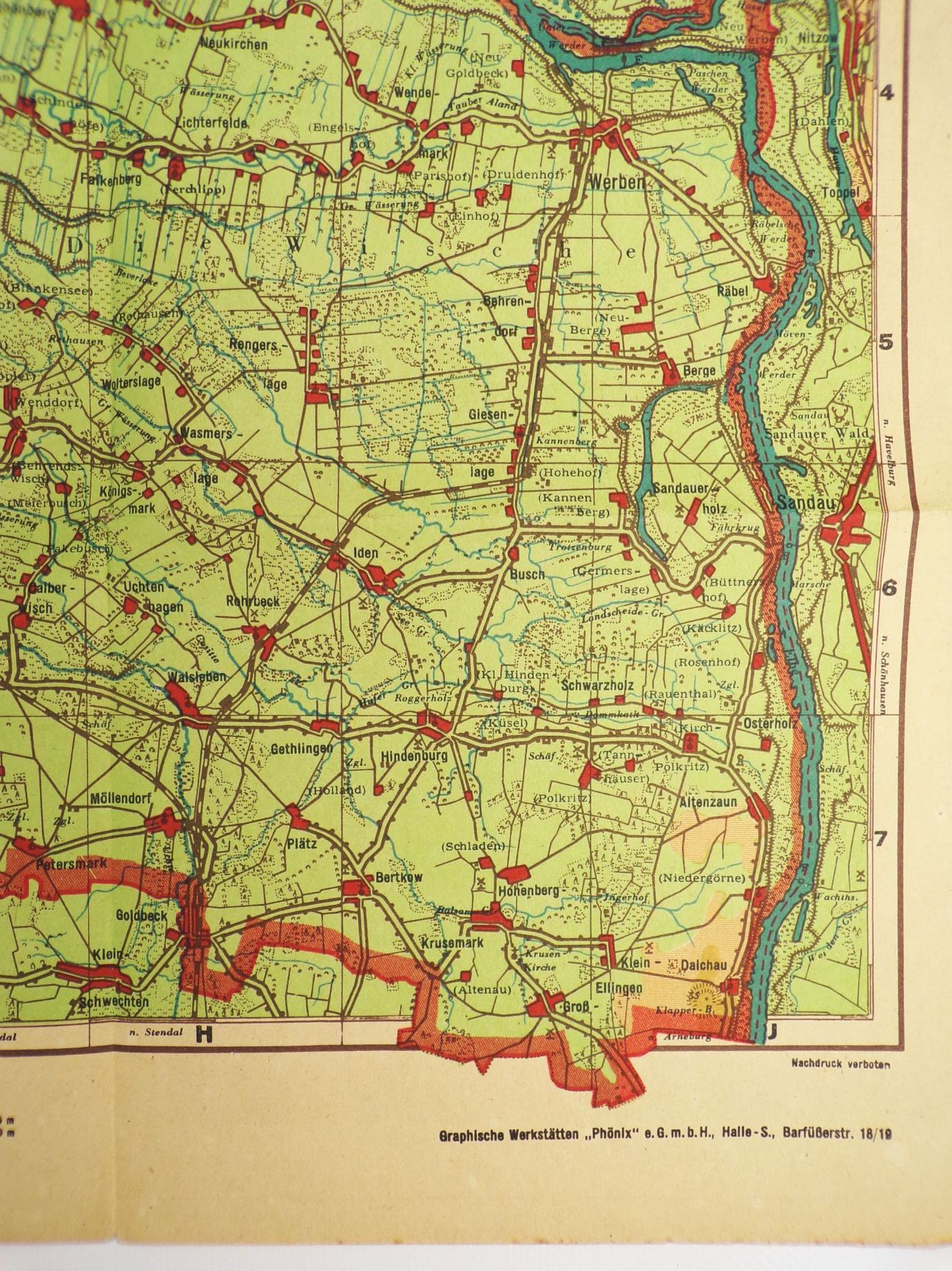 Heimat und Wanderkarte Kreis Osterburg 1950 Phönix