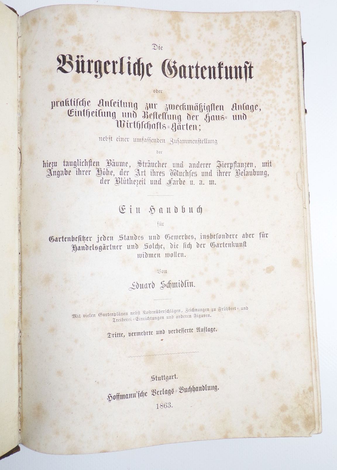 Die Bürgerliche Gartenkunst Handbuch Eduard Schmidlin 1863