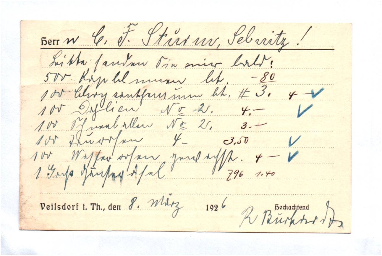 Veilsdorf Thüringen Postkarte Burkardt Kolonialwaren 1926 Veilsdorf Thüringen Postkarte Burkardt Kolonialwaren 1926