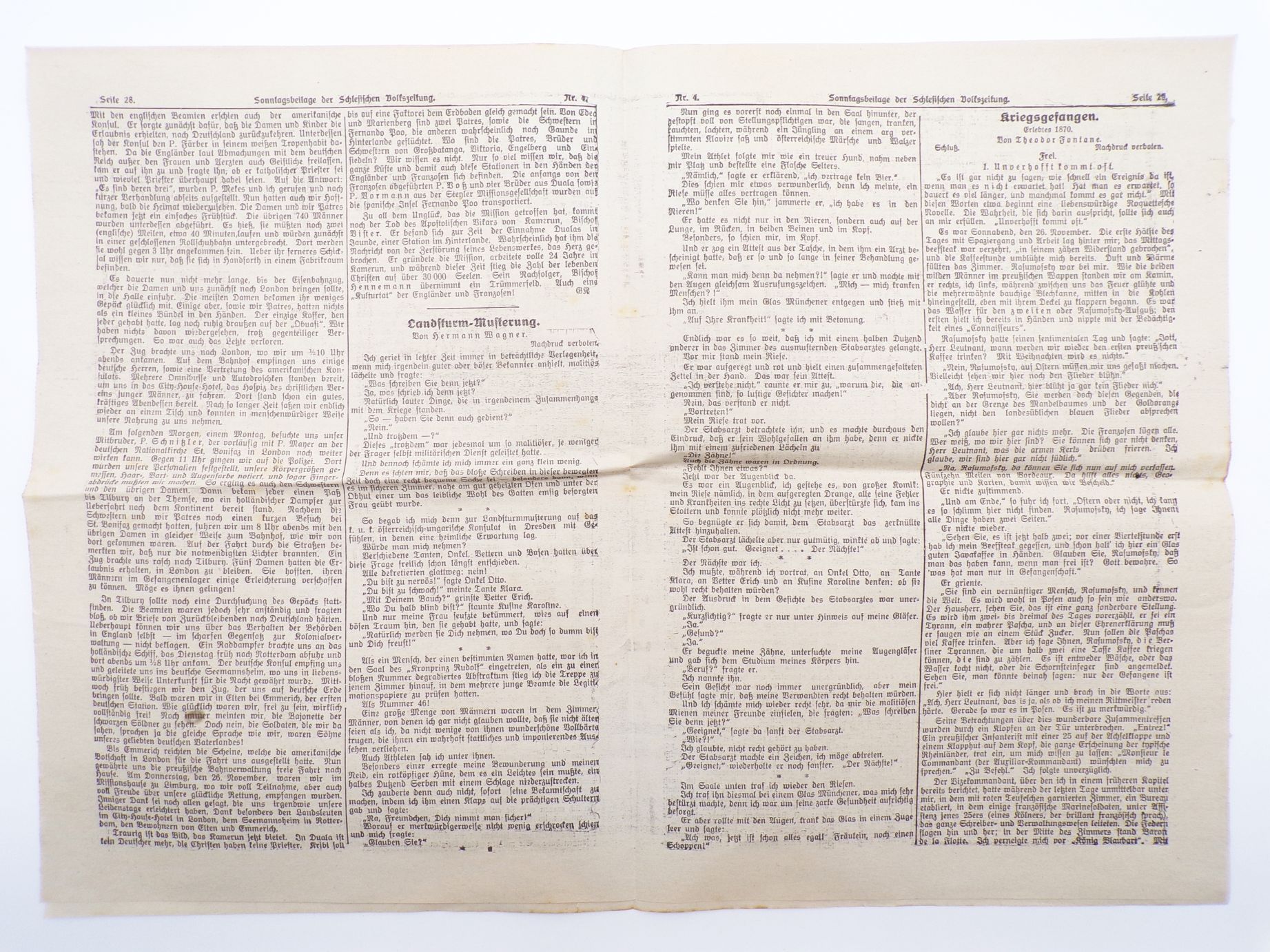 Sonntags Beilage Schlesische Volkszeitung Breslau Nummer 4 von 1915