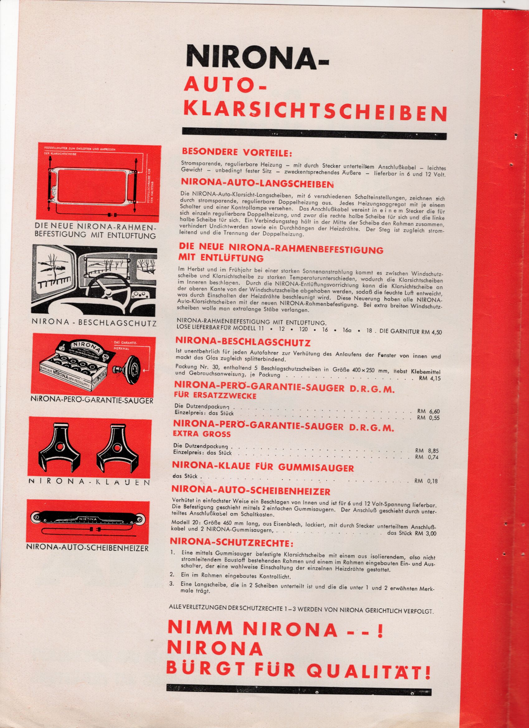 Nirona Klarsichtscheiben Alter Prospekt Werbung Sammler 1937