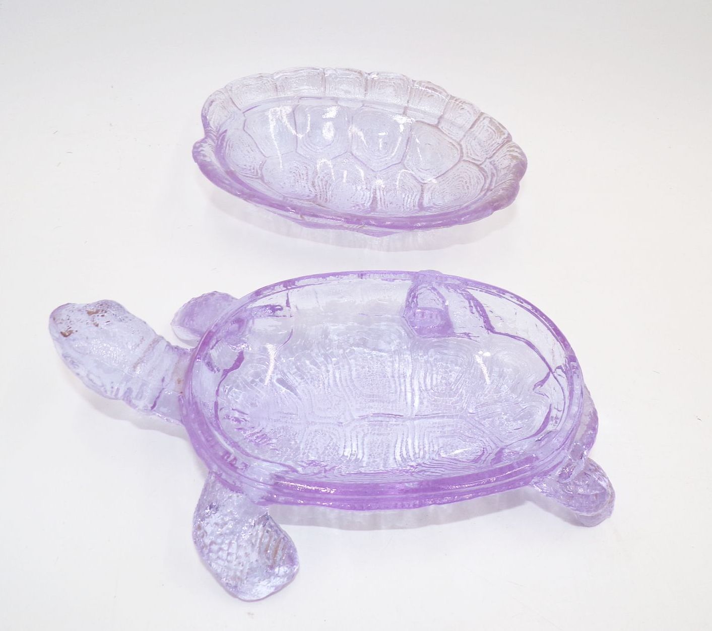 Alte Schildkröte Glas Schmuckdose Glaschale Violett Vintage