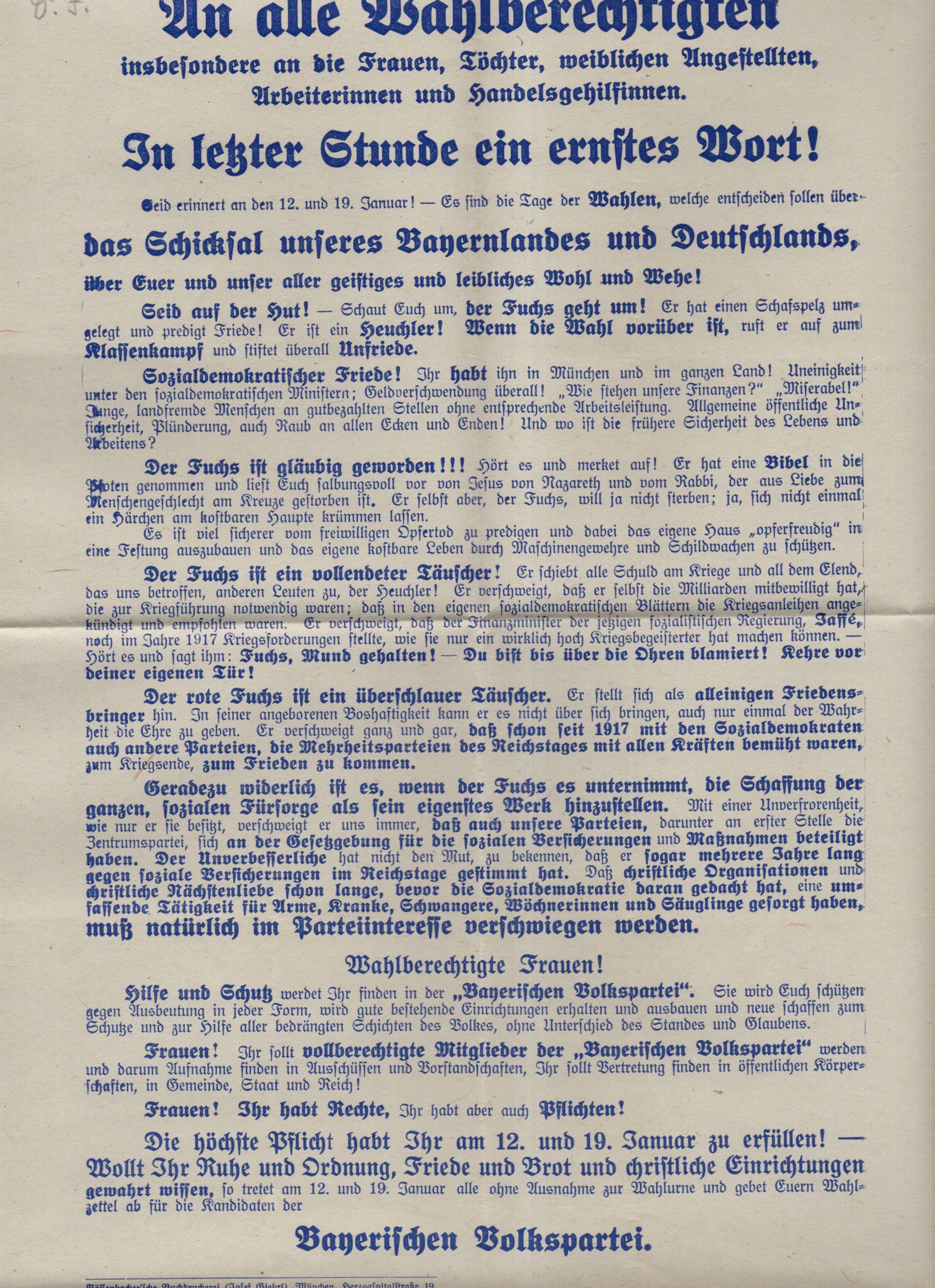 Flugblatt 2 Stück Bayerische Volkspartei 1919 Räterepublik Flugblatt 2 Stück Bayerische Volkspartei 1919 Räterepublik