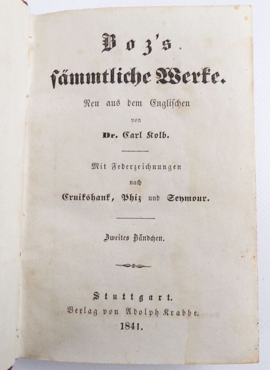 Charles Dickens BOZ Oliver Twist 1841 Krabbe Stuttgart 2 Bändchen
