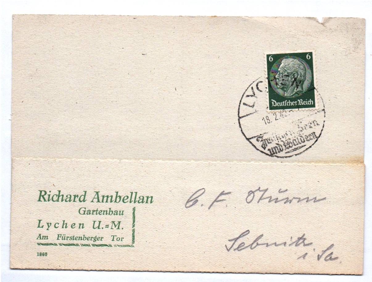 Drucksache Richard Ambellan Gartenbau Lychen Uckermark 1942 Werbung Drucksache Richard Ambellan Gartenbau Lychen Uckermark 1942 Werbung