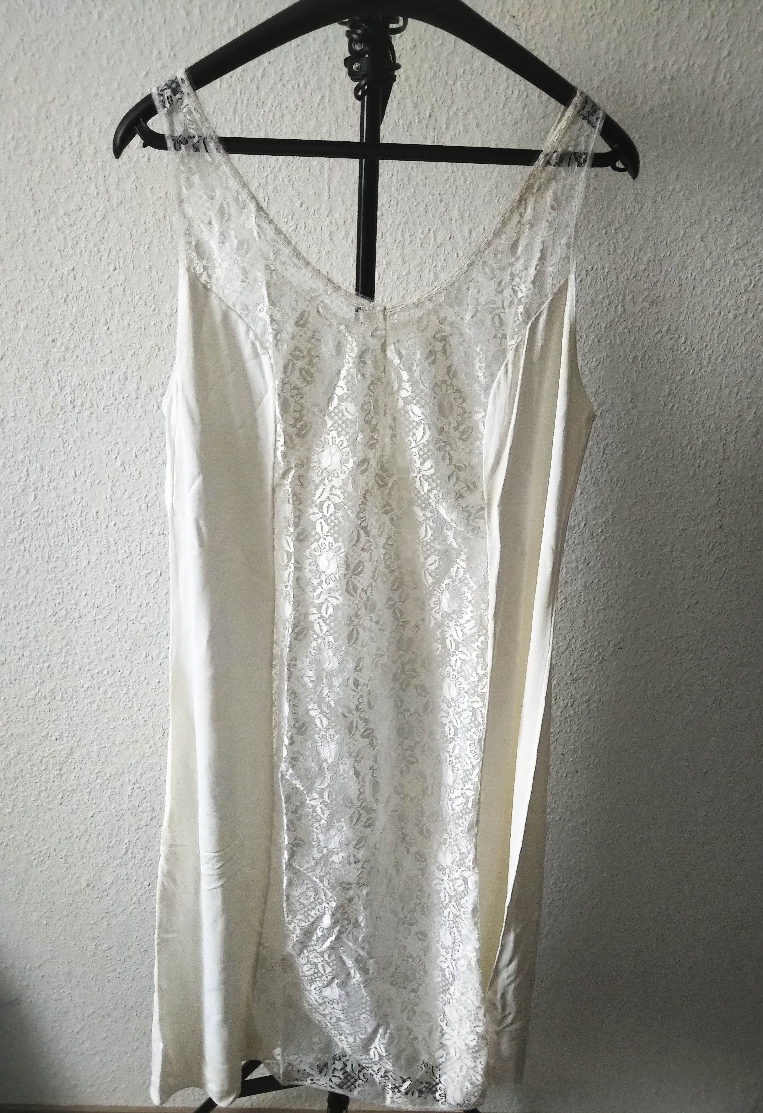Vintage Damen Negligee mit Spitze Baumwolle Nachthemd Unterkleid Weiß