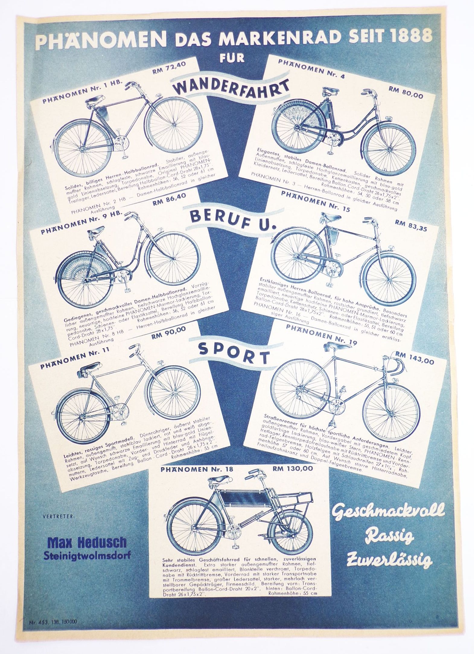 Phänomen Hiller Zittau Fahrrad Werbeblatt Druck 1938